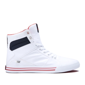 Womens Supra High Top Shoes ALUMINUM White/Navy/white | AU-94212